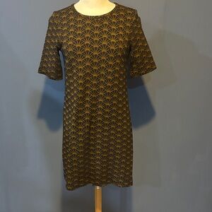 LOFT Black Sweater Dress with Gold Pattern. XS
